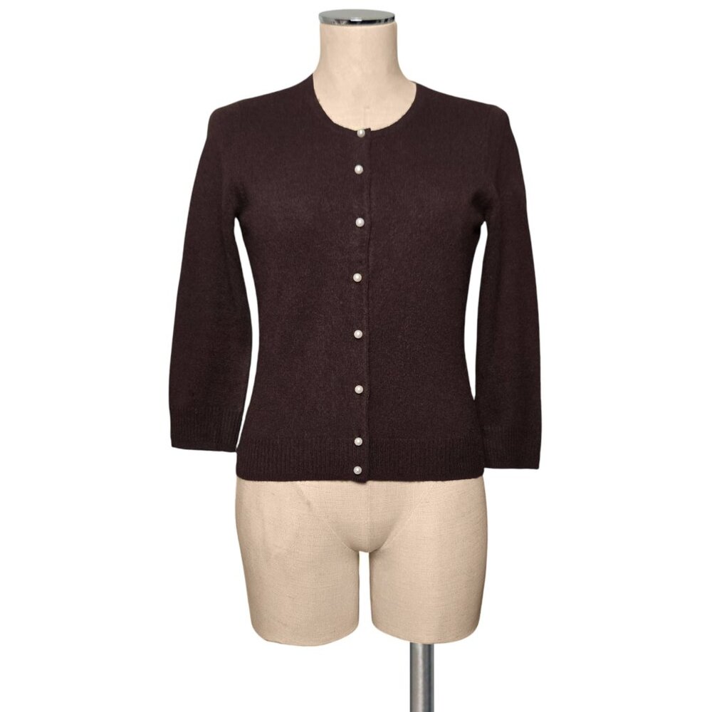 Vintage Y2k NANETTE LEPORE Brown Cashmere Cardigan Sweater With Pearl Buttons S